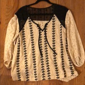 Black and cream crochet lace top